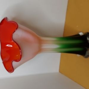 Murano Style,  Art Glass Calla Lilly Tall Flower Top Vase 11"tall